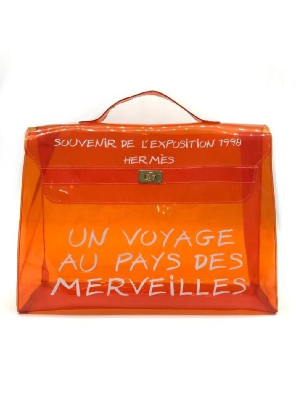 Hermes Vinyl Kelly Clear Handbag Orange